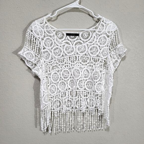 Dulcie Lace Top Womens Medium Fringe Summer Festival Boho Beachy Coastal Cottage - Picture 1 of 11